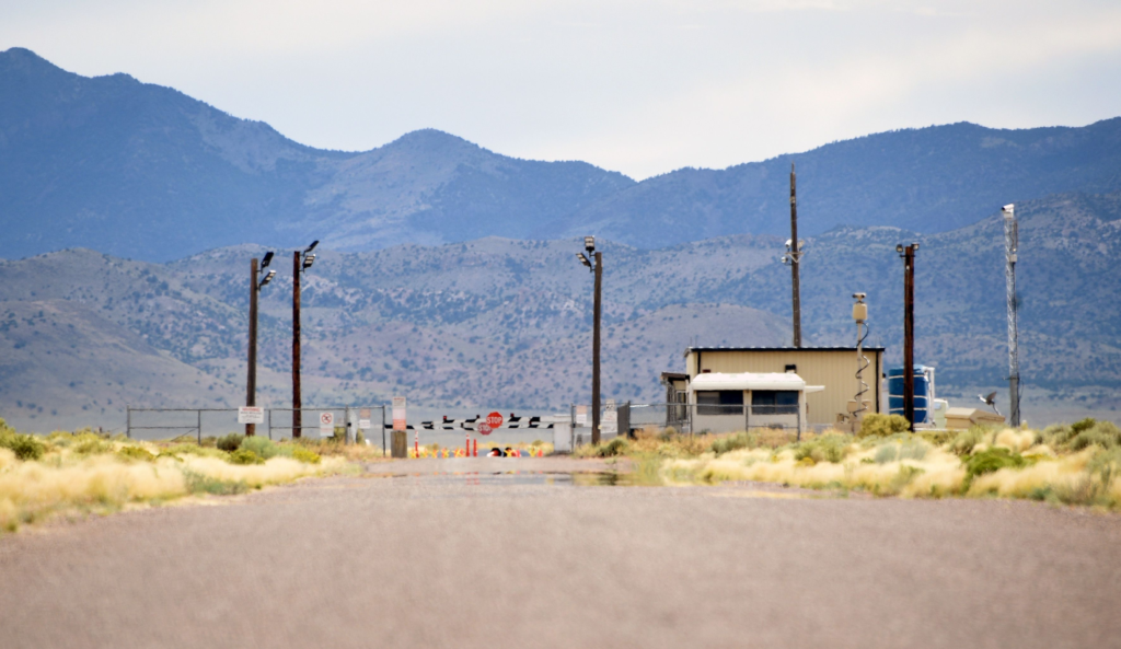 High altitude view displaying area 51 installation infrastructure near Groom Lake Nevada