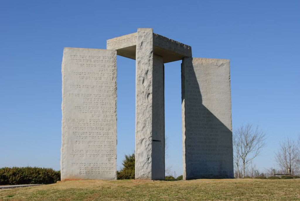 Georgia Guidestones monument showcasing massive granite pillars and astronomical alignment