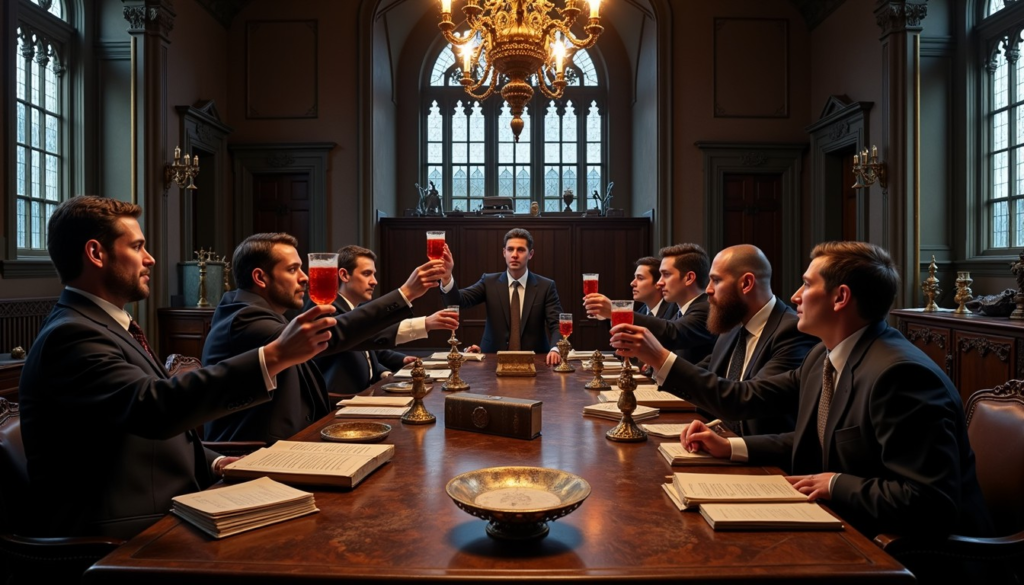 A strategic council meeting illustrating the illuminati marvel leadership dynamic and elite collaboration