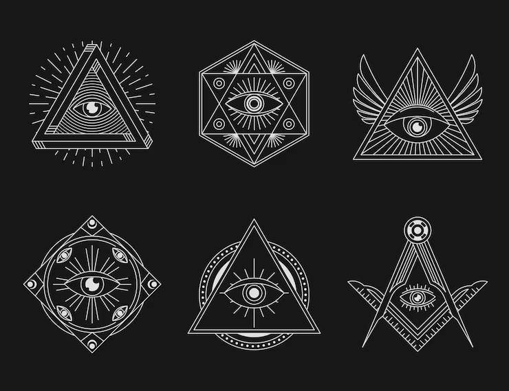 Visionary business leader analyzing a geometric illuminati symbol for long term financial growth