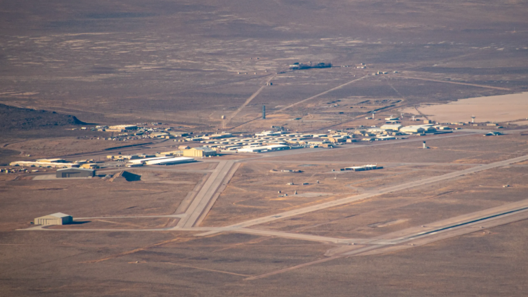Historical aerial view of area 51 military installation in Groom Lake Nevada