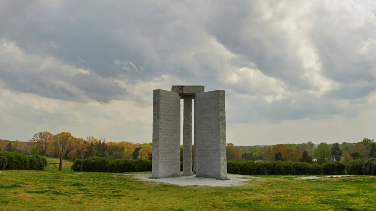 Georgia Guidestones granite monument displaying ten principles for society