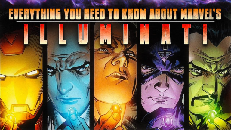 Strategic illustration comparing illuminati marvel leadership council concepts with historical secret society archives